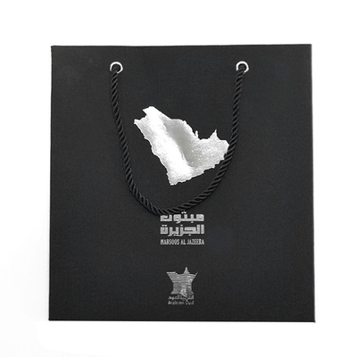 Promotion 350g White Card Paper Bag With Handle Black Handbag Custom Logo Printing