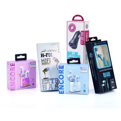 Custom Art Paper Earphone Packaging Box with Self Erecting Design and Glossy Lamination
