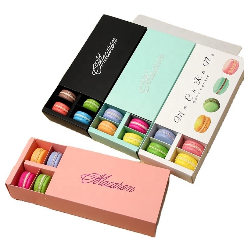 Customized Eco-friendly Paper Candy Macaron Gift Box Packaging With Plastic Tray Lid Base