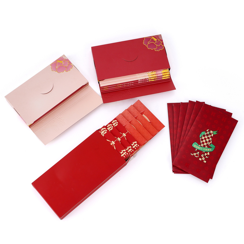 Matte Chinese Year Custom Red Packet Greeting Cards And Envelopes Embossing