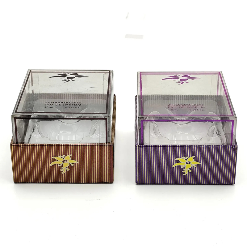 Custom Embossing Perfume Packaging Plastic Lid Paper Base PVC Insert Shipping-Elegant Various Perfume Packaging Options