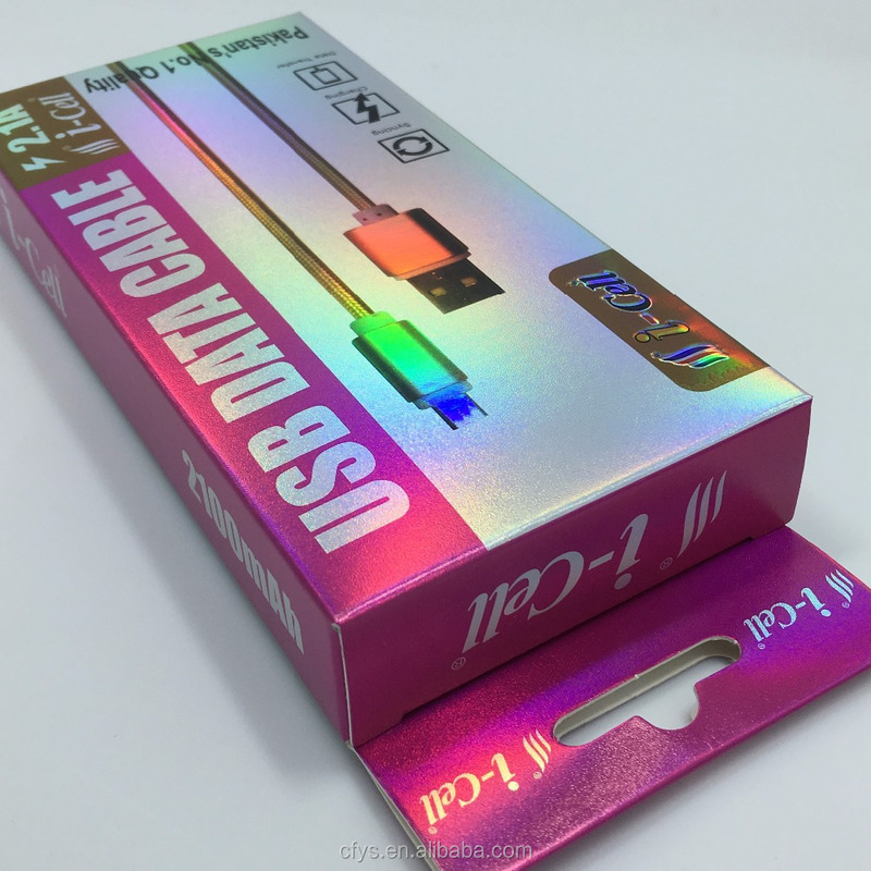 Custom Design Hologram Card USB Charger Cable Packaging Box for Gift and Custom Box