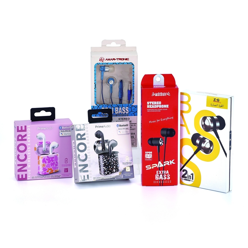 Custom Art Paper Earphone Packaging Box with Self Erecting Design and Glossy Lamination