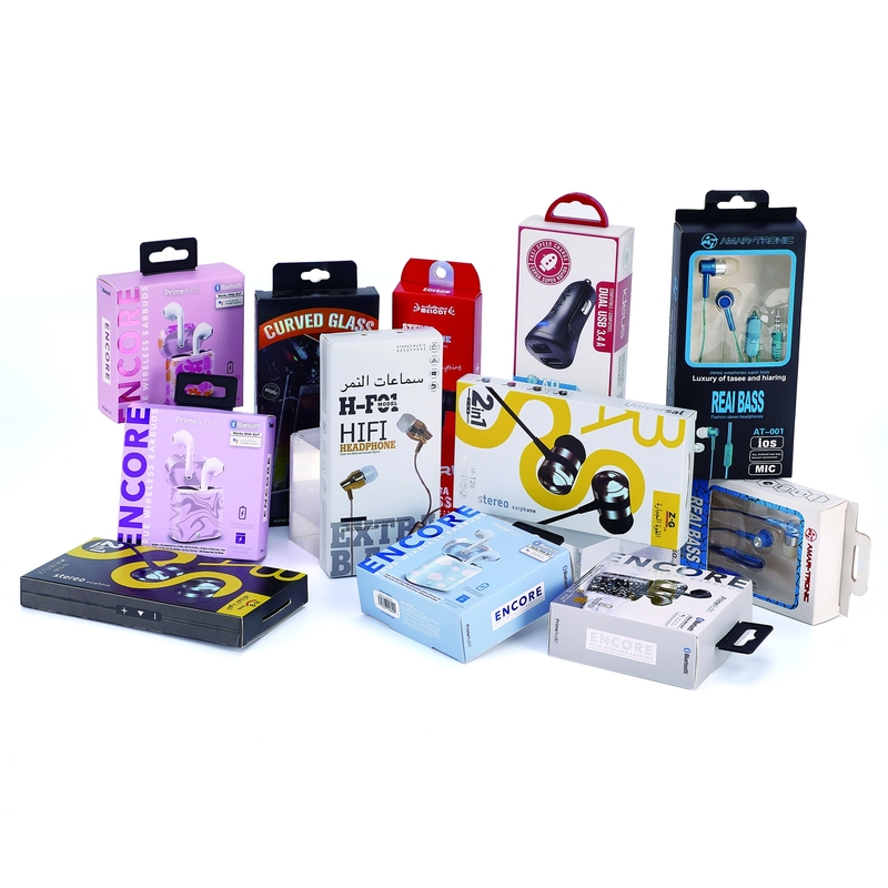 Custom Art Paper Earphone Packaging Box with Self Erecting Design and Glossy Lamination
