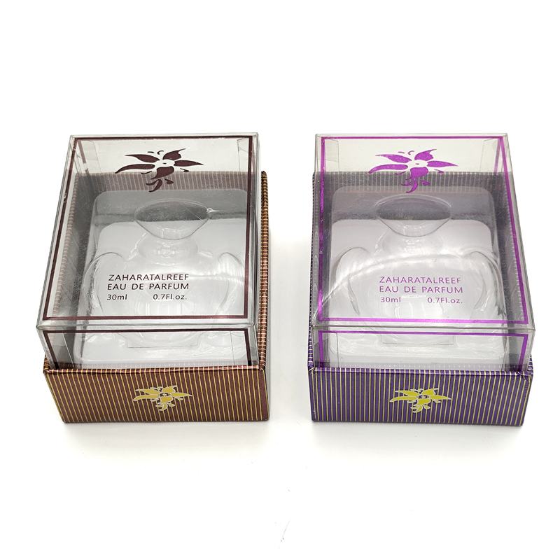 Custom Logo Printing Perfume Display Box with Transparent PVC Cover and Paperboard Material