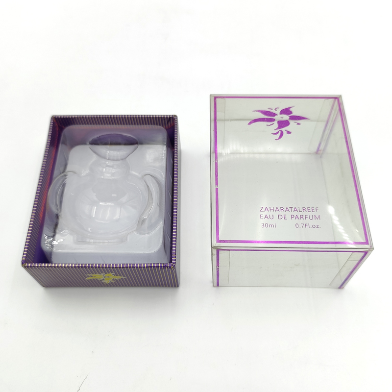 Custom Logo Printing Perfume Display Box with Transparent PVC Cover and Paperboard Material