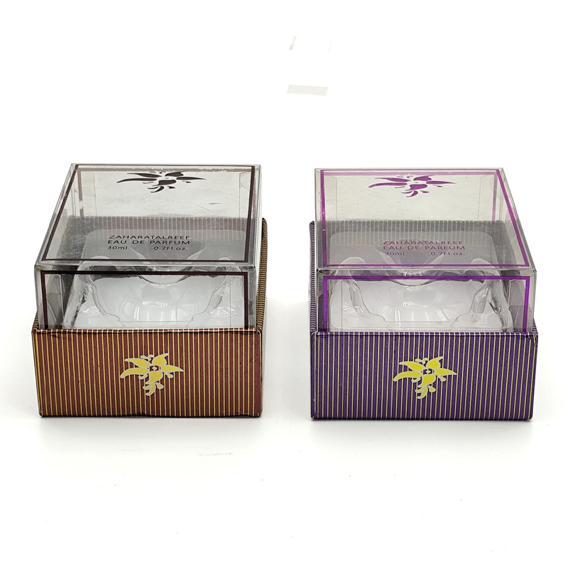 Custom Logo Printing Perfume Display Box with Transparent PVC Cover and Paperboard Material